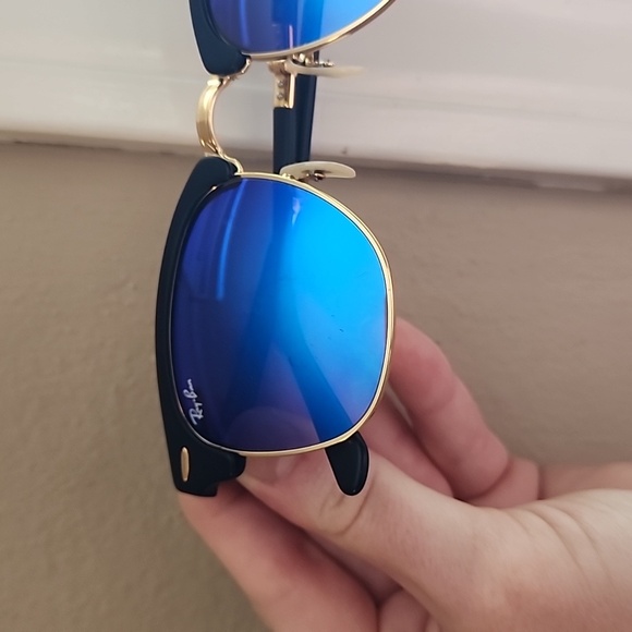 Ray-ban Clubmaster Folding Blue Mirrored Lenses Gold - Picture 2 of 11
